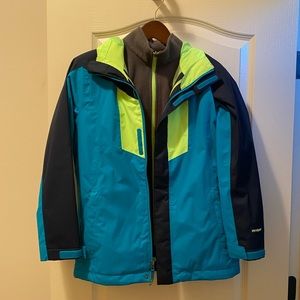 Like new! North Face HyVent Jacket Boys Large 14/16 Teal & Yellow